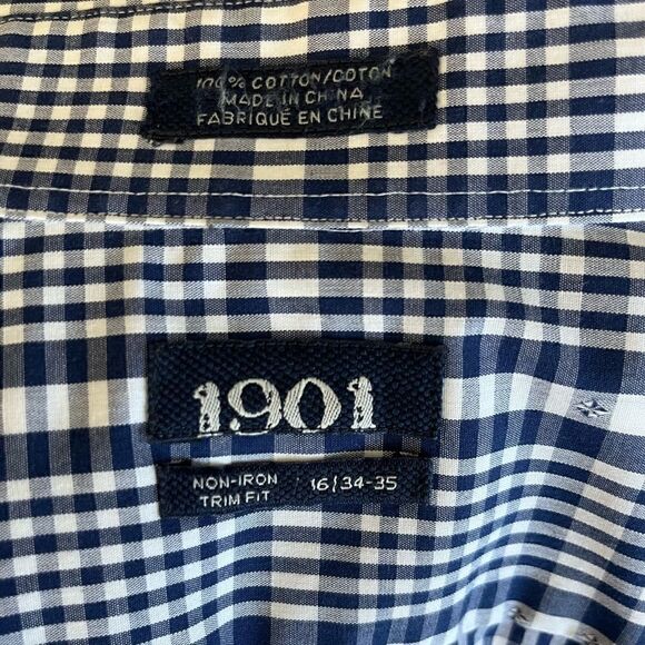 NWOT 1901 Nordstrom L/S Casual Button Down Trim Fit Navy/White Plaid Sz 16/34-35 - Picture 7 of 9